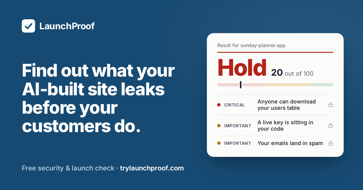 I kept finding the same holes in AI-built apps, so I built a free scanner that checks your live site